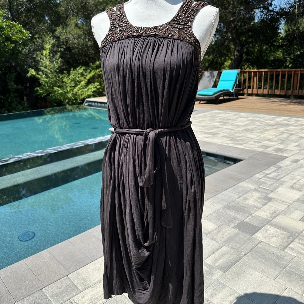 Gorgeous Charcoal Goddess Sleeveless Dress With Beaded Detail
